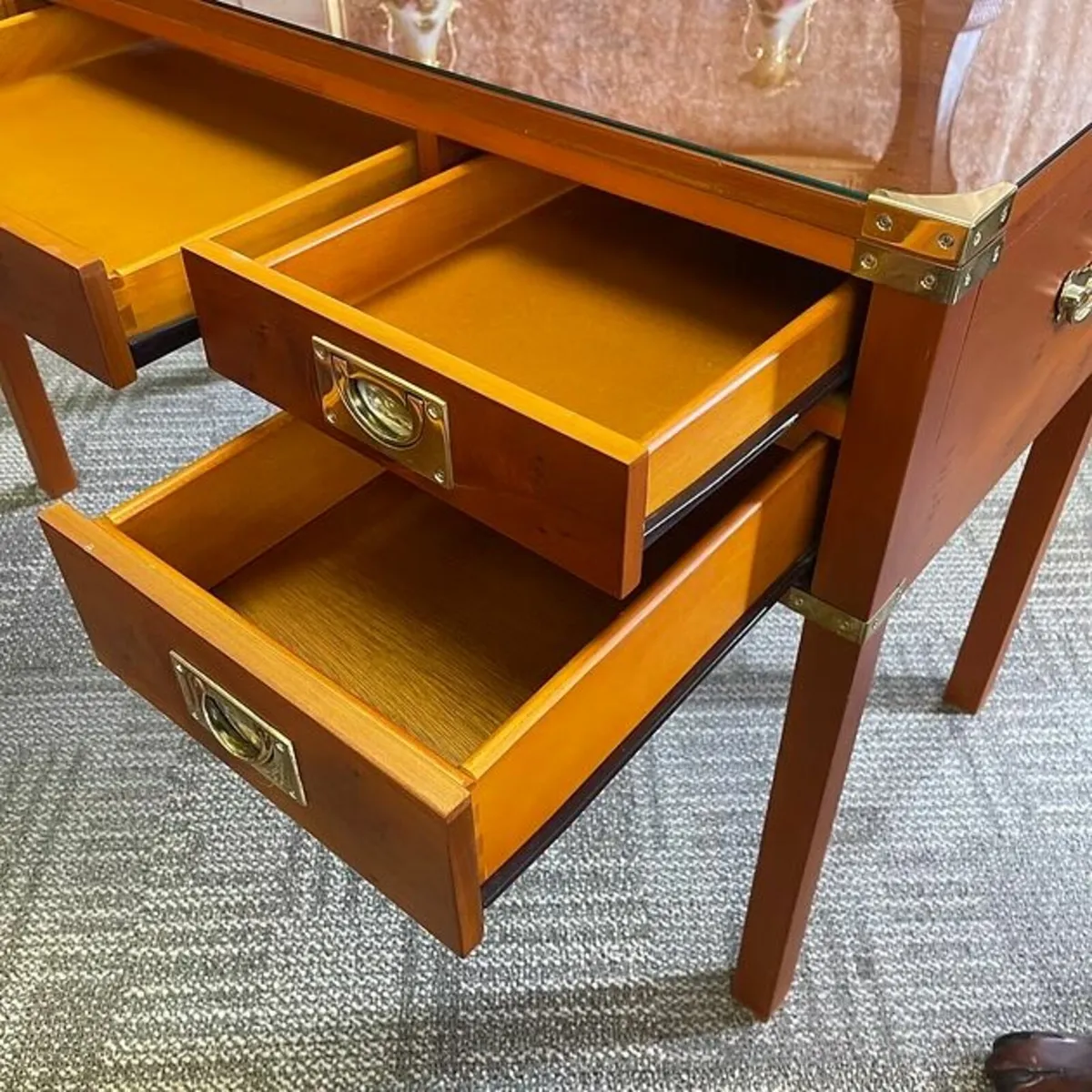 Beautiful yew campaign writing/console table - Image 4