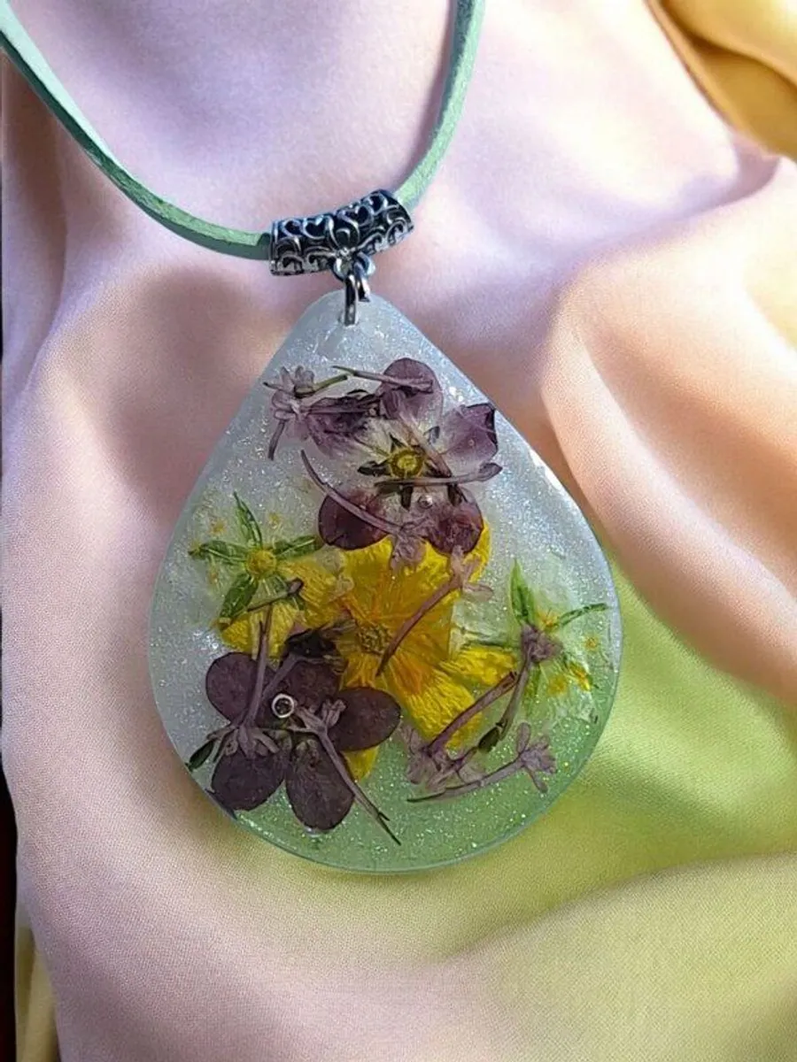 Pressed Flower Pendant Handmade Irish Resin Necklace - Image 1
