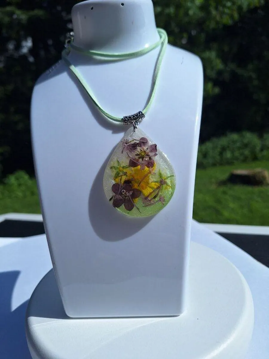 Pressed Flower Pendant Handmade Irish Resin Necklace - Image 2