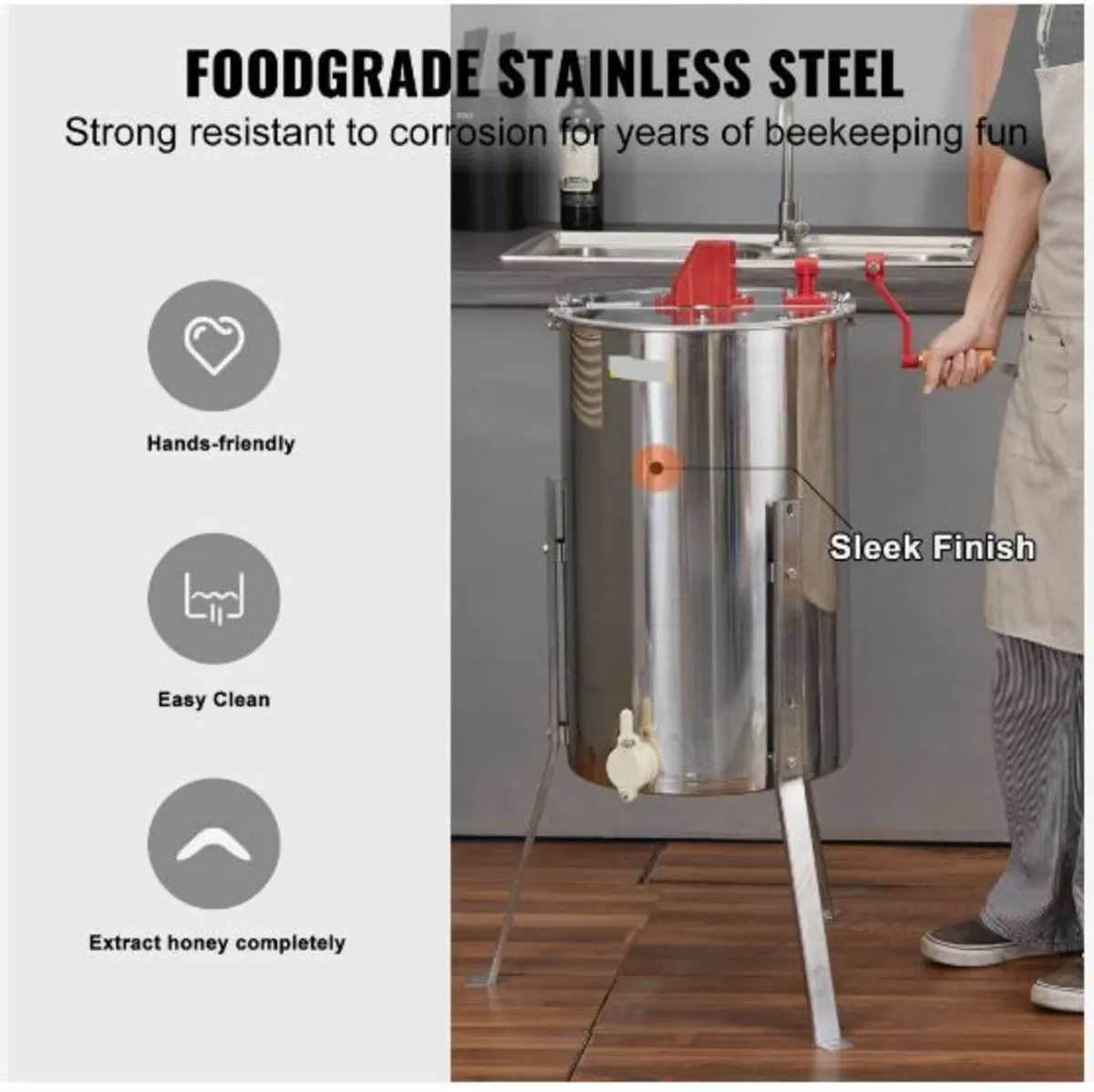 Manual Honey Extractor, 3 Frames Honey Spinner - Image 4