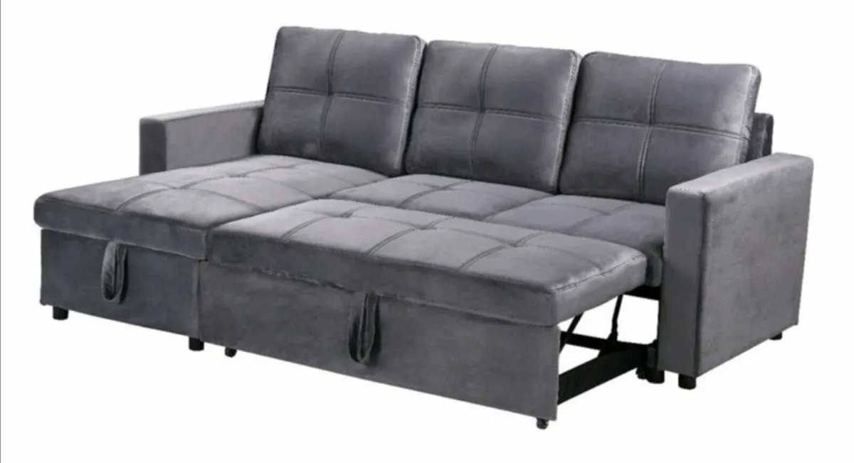 grey velvet sofa  with Storage Free delivery - Image 3