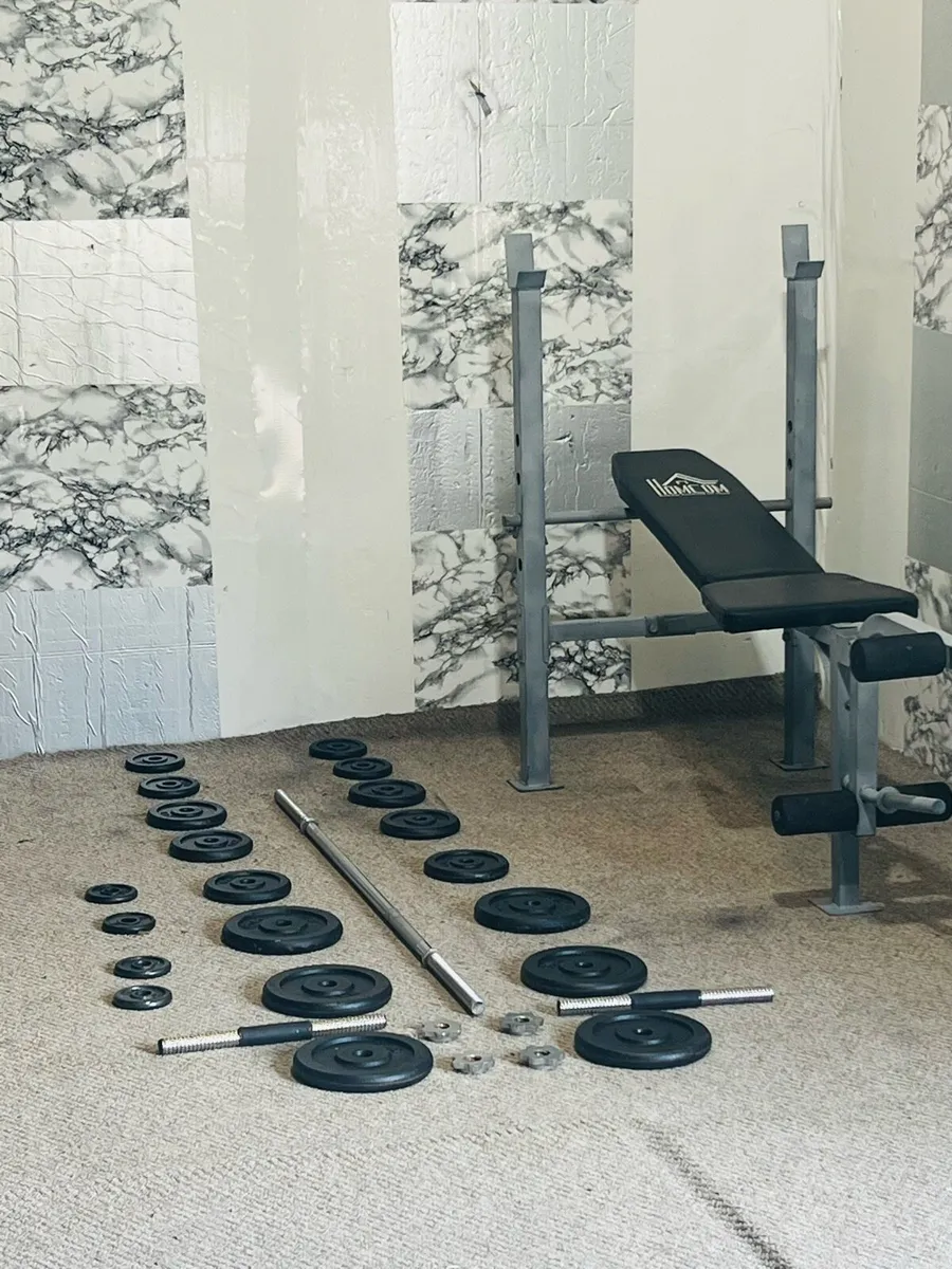 HOME COM BENCH 55KG CAST IRON WEIGHTS BARS - Image 2
