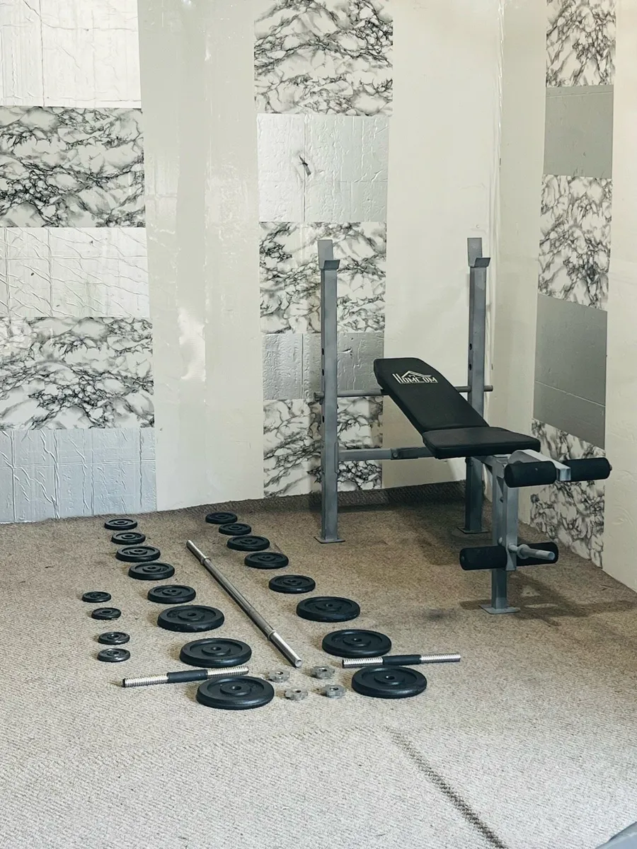 HOME COM BENCH 55KG CAST IRON WEIGHTS BARS - Image 3