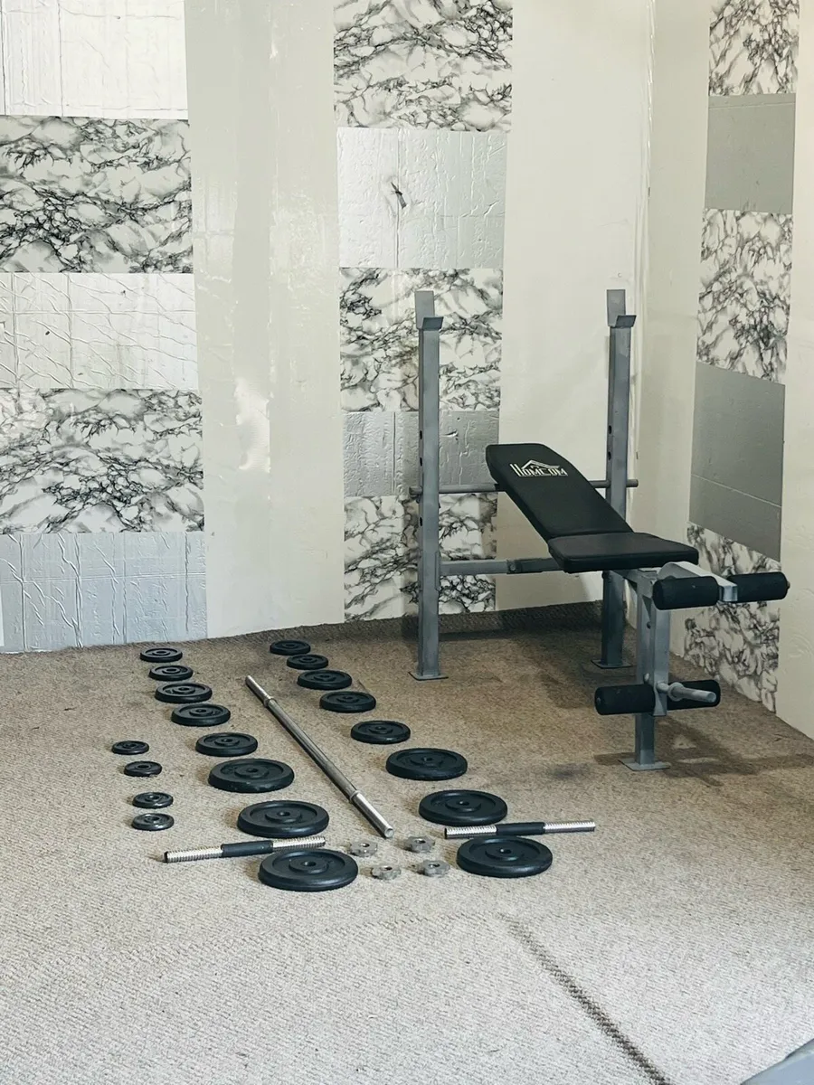HOME COM BENCH 55KG CAST IRON WEIGHTS BARS - Image 4
