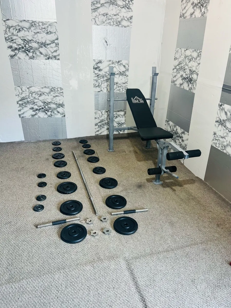 HOME COM BENCH 55KG CAST IRON WEIGHTS BARS - Image 1