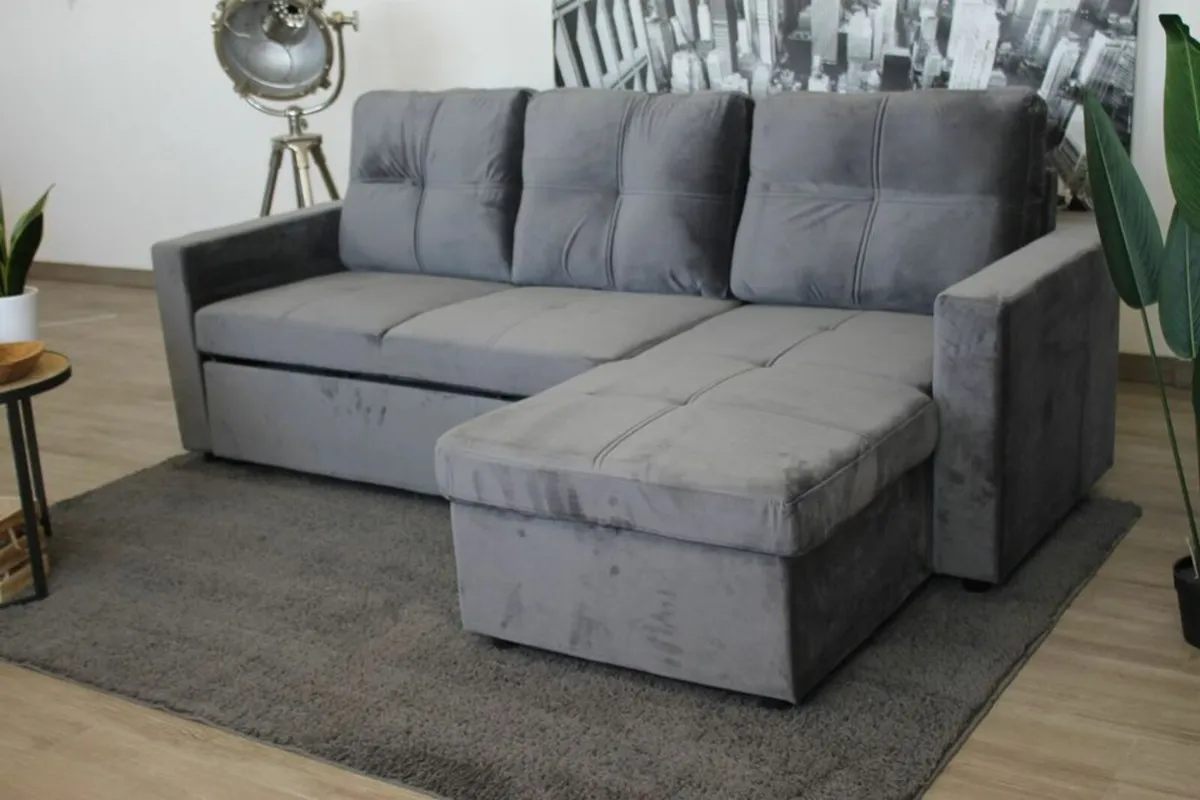 grey velvet sofa with Storage Free delivery - Image 1
