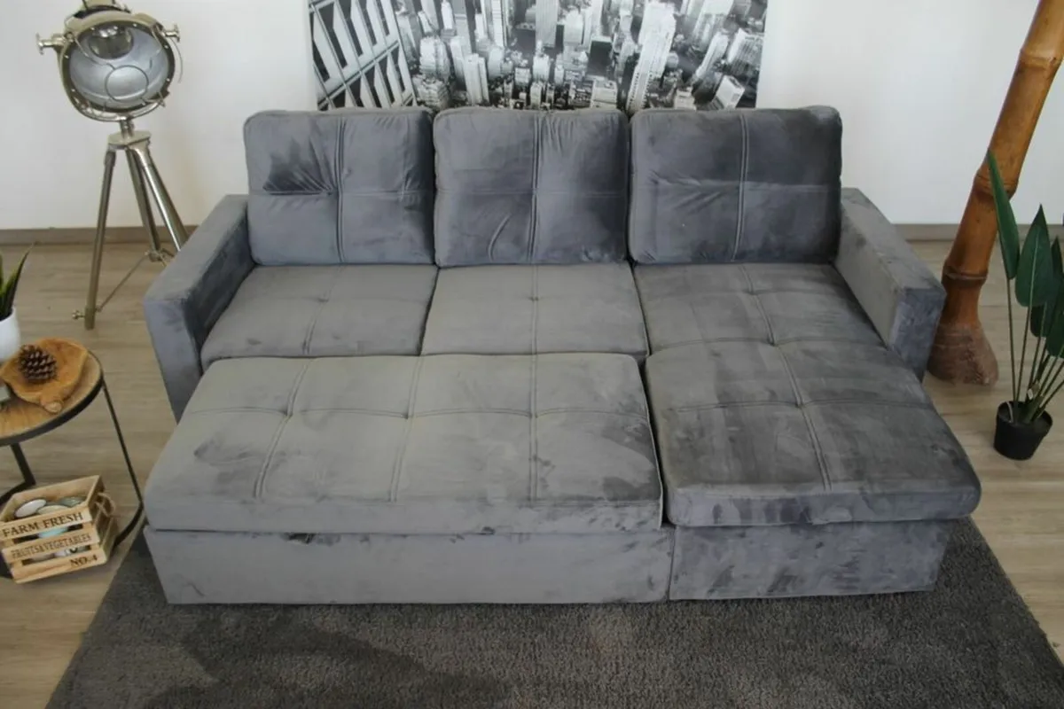 grey velvet sofa with Storage Free delivery - Image 2