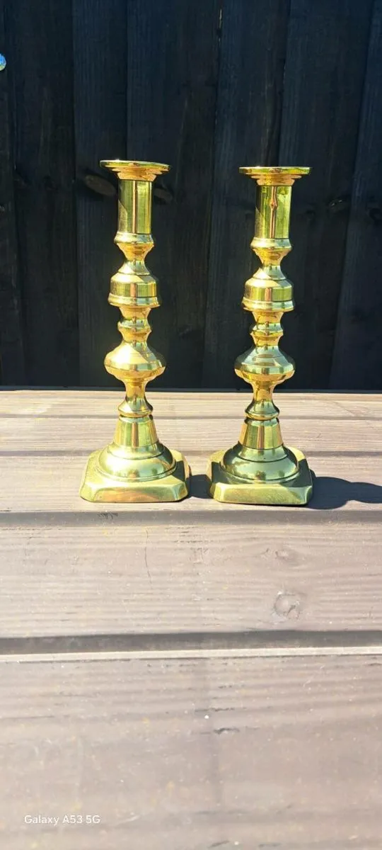2 old brass candle stick holders - Image 1