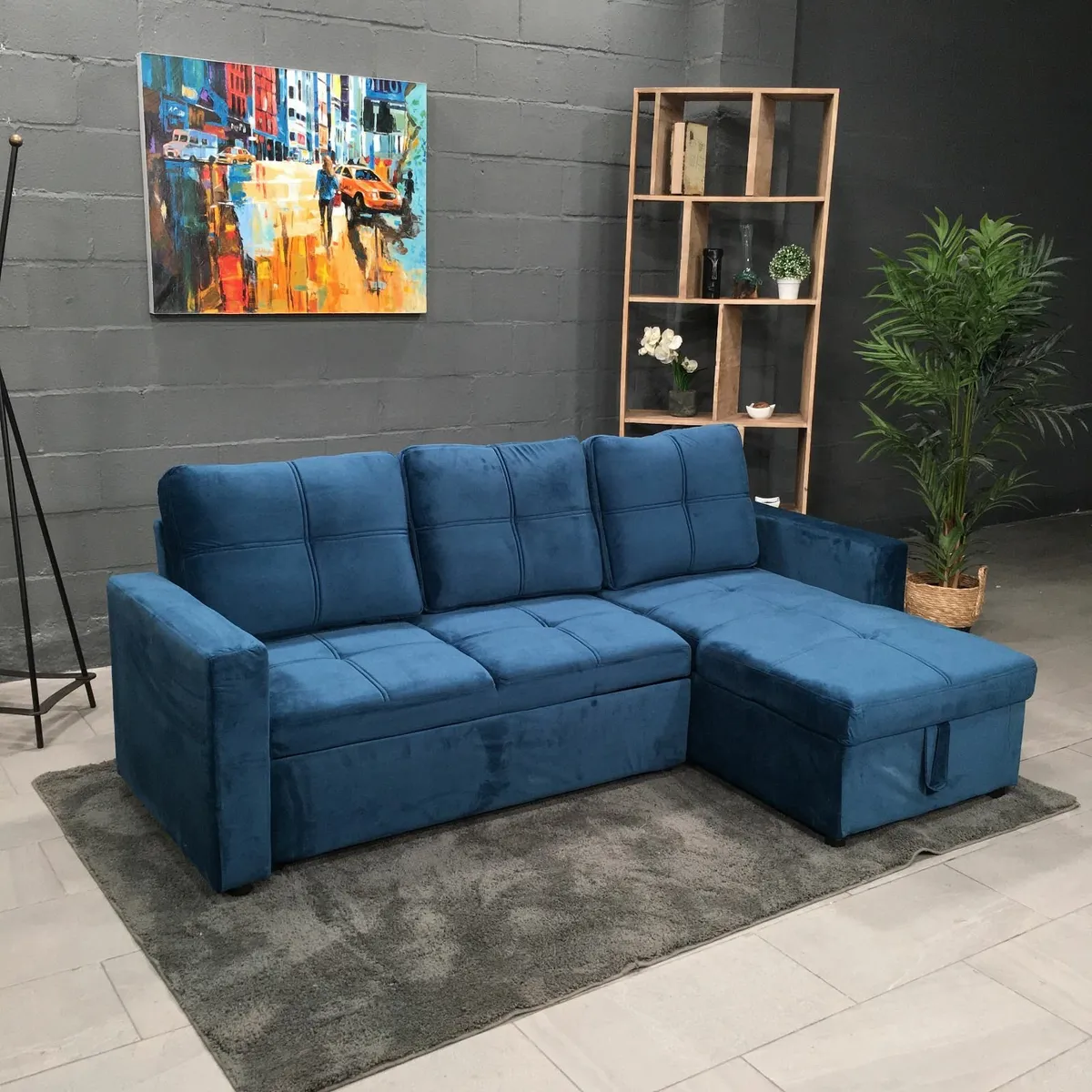 Blue velvet sofa with Storage Free delivery - Image 2