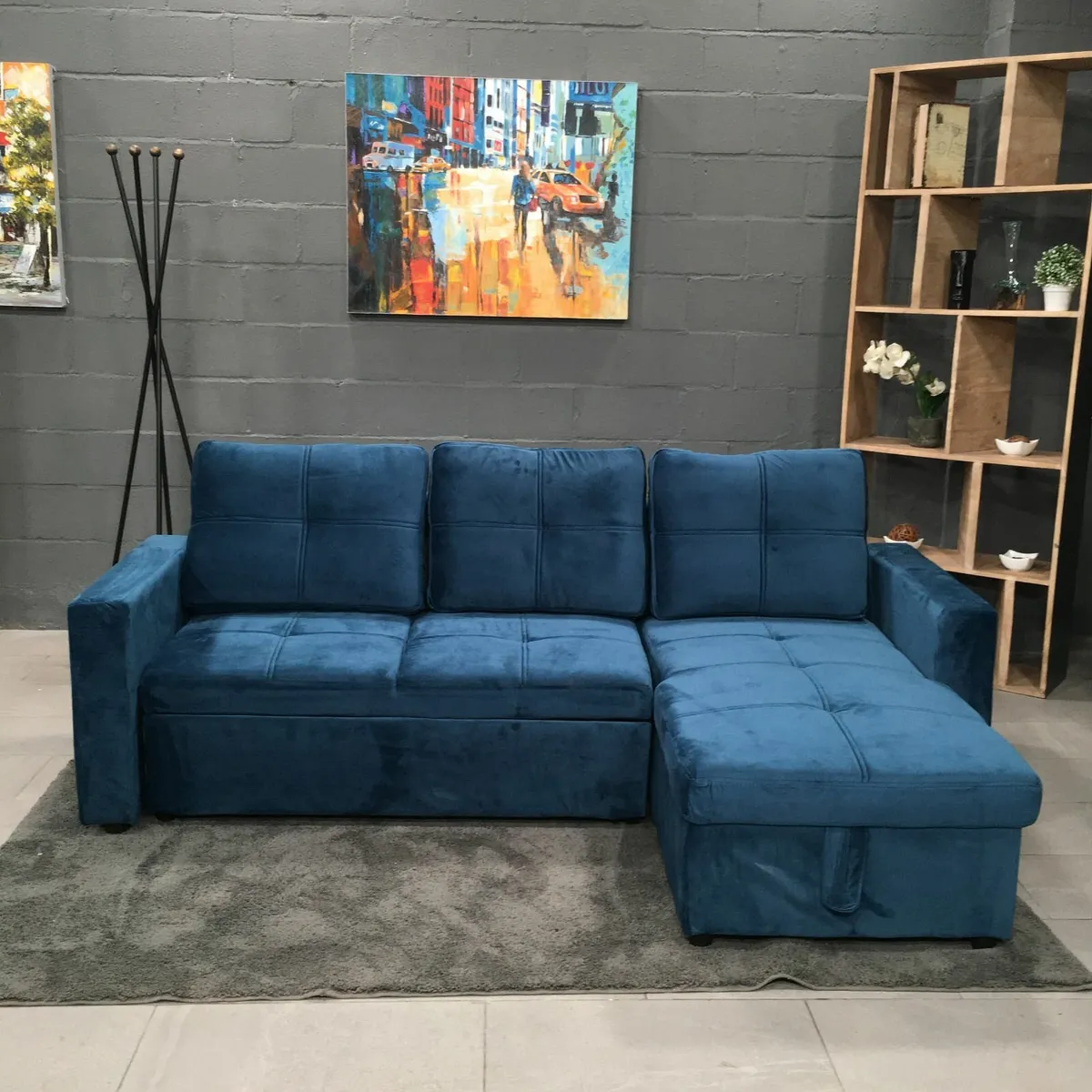 Blue velvet sofa with Storage Free delivery - Image 4