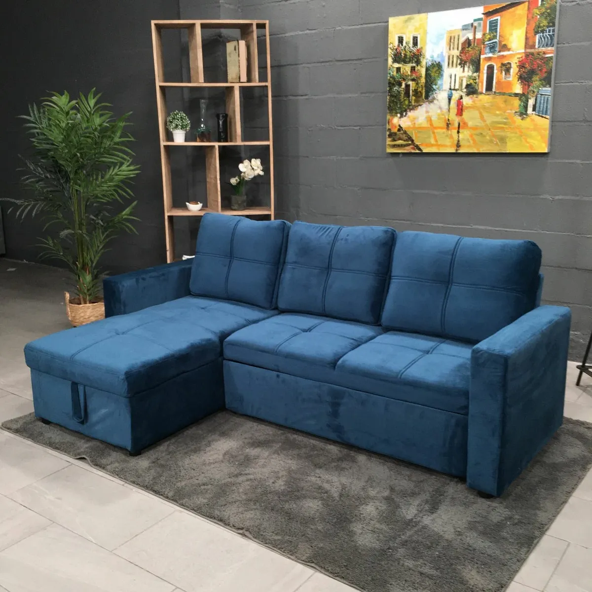 Blue velvet sofa with Storage Free delivery - Image 2