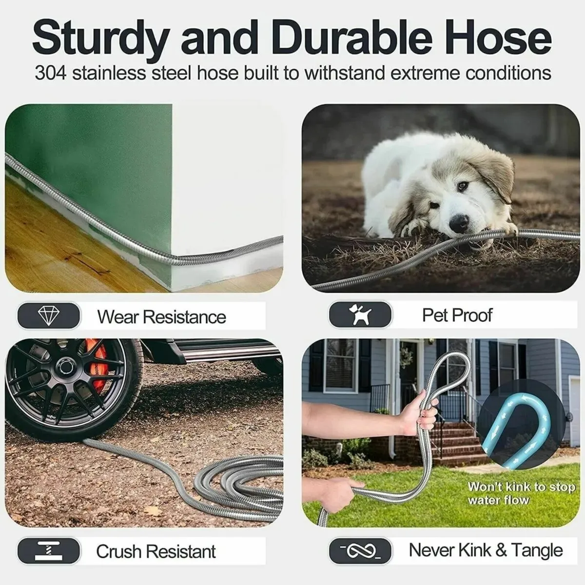 Durable Nozzle-Ready 100ft Stainless Steel Hose - Image 3