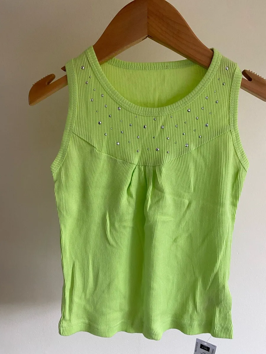 Girl’s Summer Lime Sequins Vest Ribbed Top - Image 1