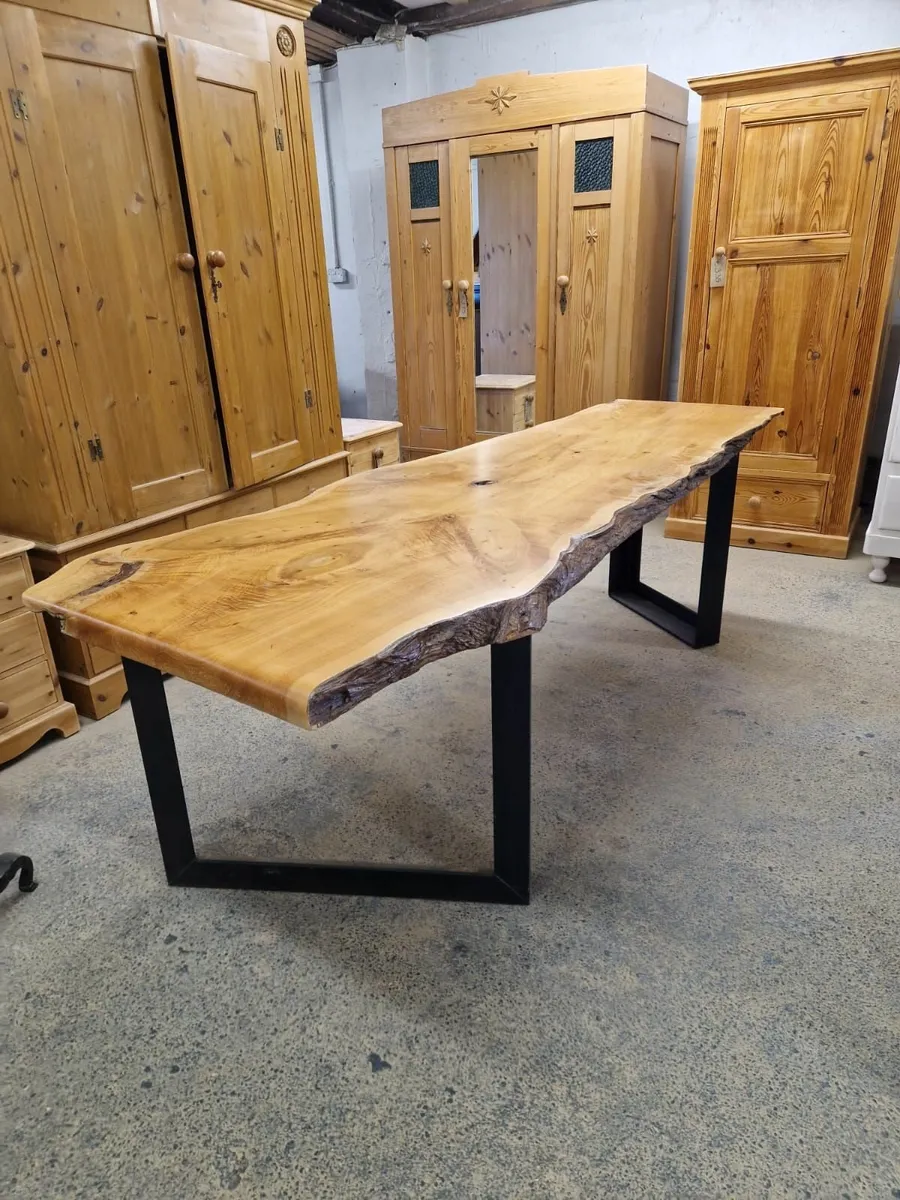 8ft live edge maple table, metal base - Image 2