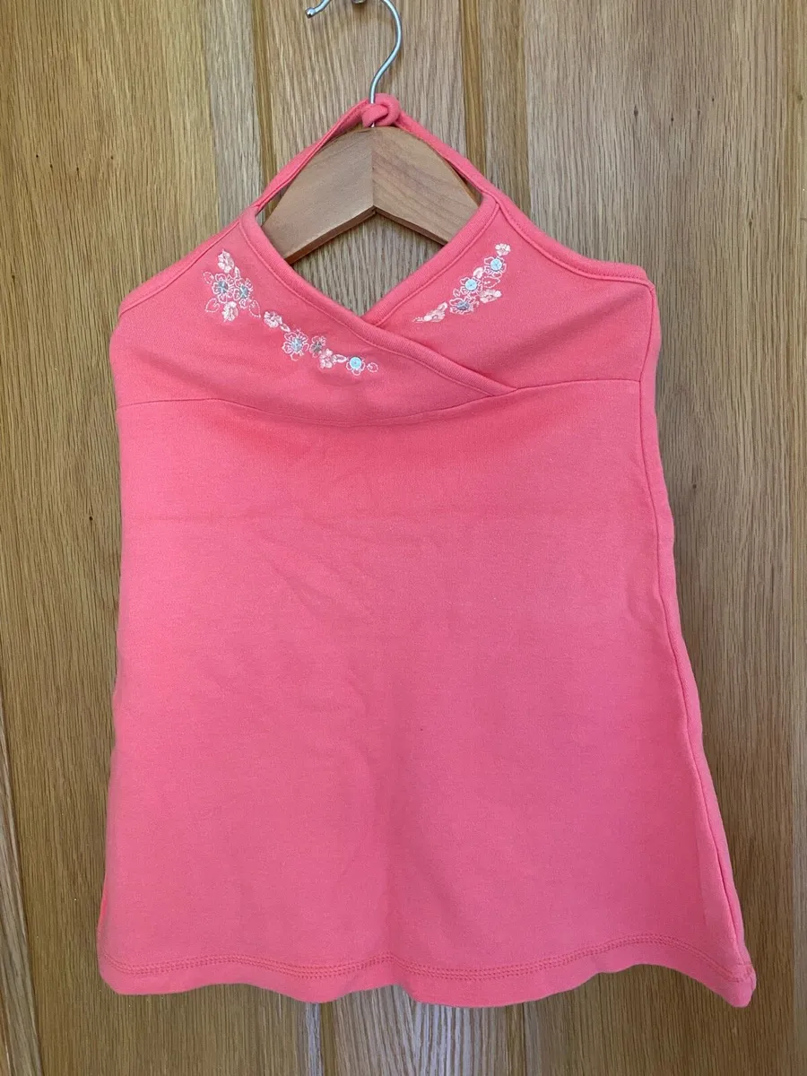 New Girls Summer Coral Halter Neck Dress - Image 1