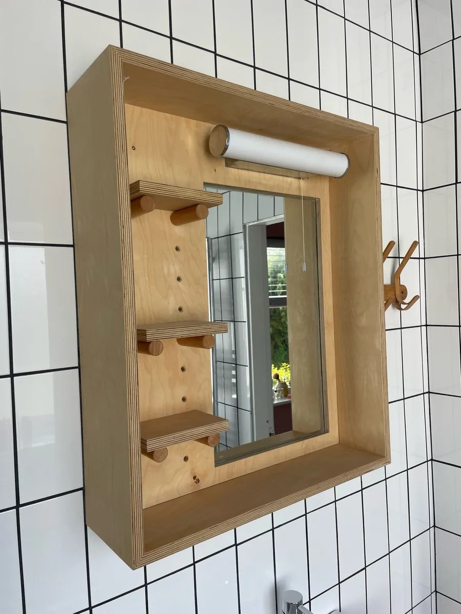Birch Ply Bathroom mirror & shelf unit 2 for sale) - Image 2