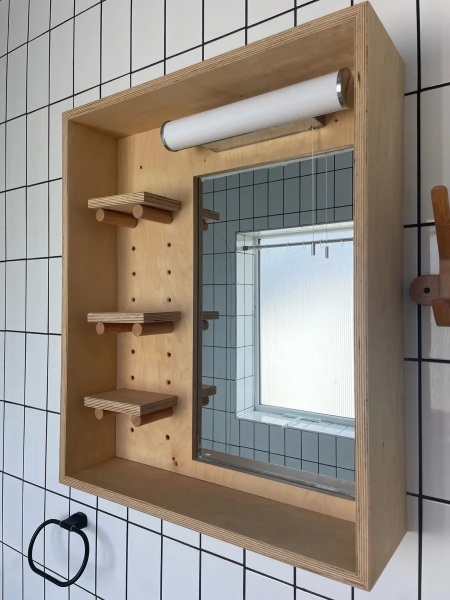 Birch Ply Bathroom mirror & shelf unit 2 for sale) - Image 3