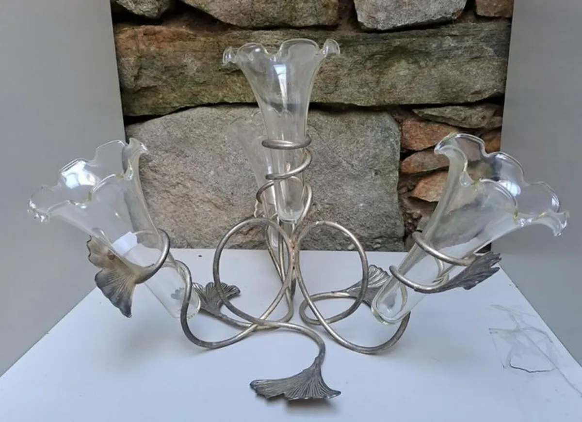 4 branch Silver and glass flower holder - Image 3