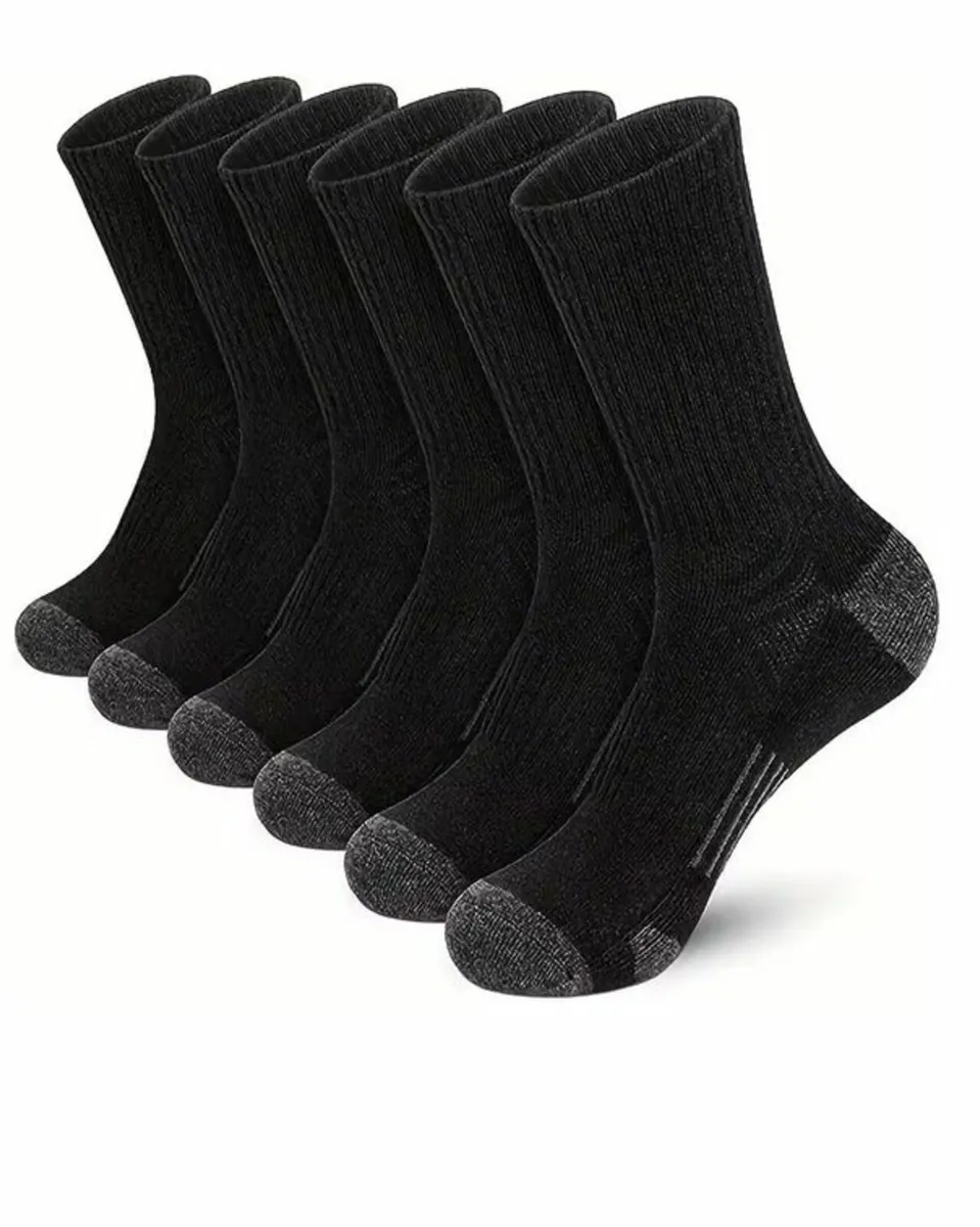 6 pairs Men's Solid Crew Socks, Free Post - Image 1