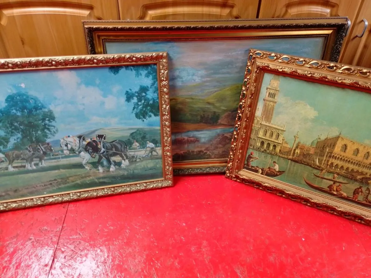 3 large ornate framed paintings - Image 1