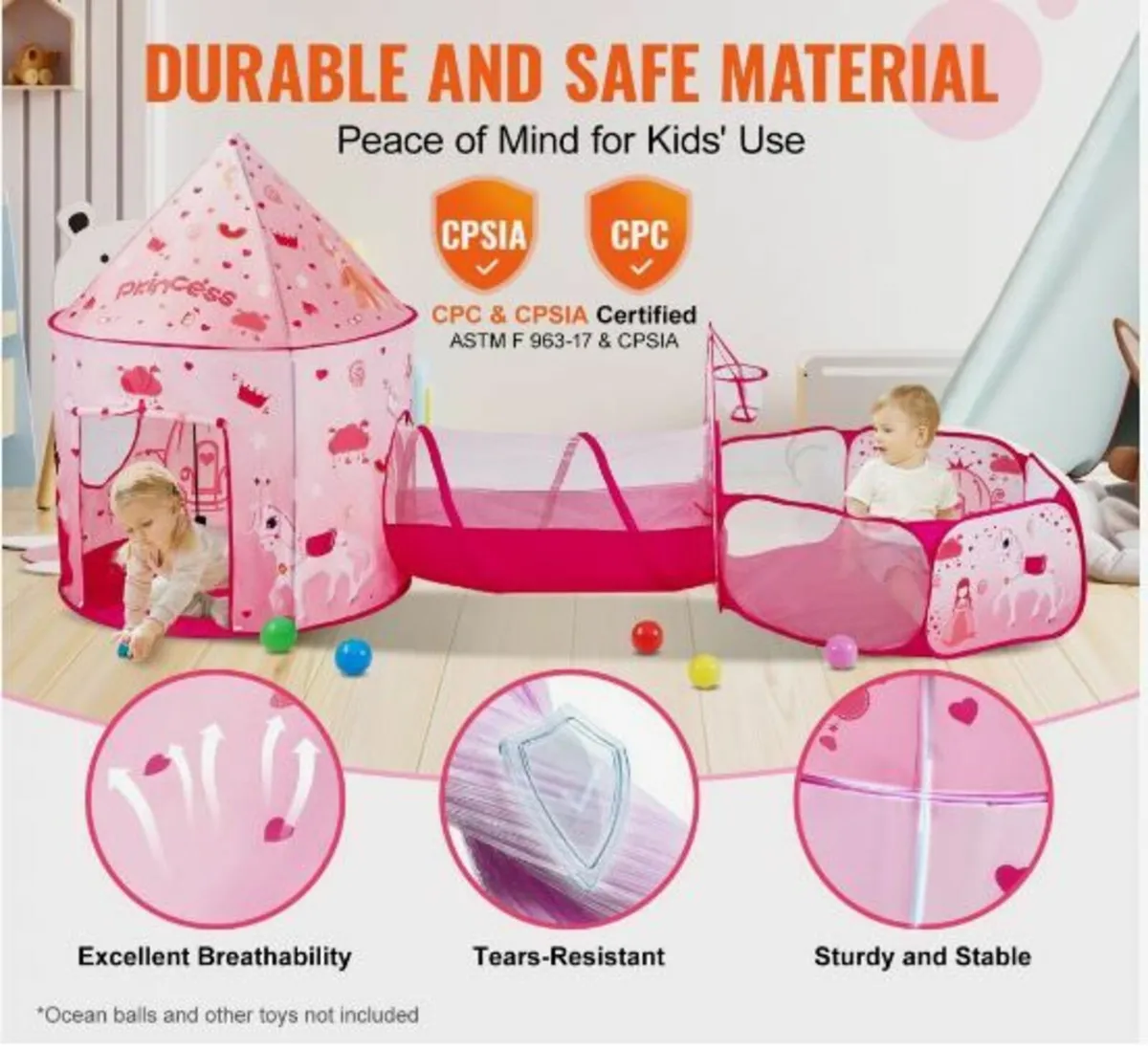 3 in 1 Kids Play Tent with Tunnel - Image 2