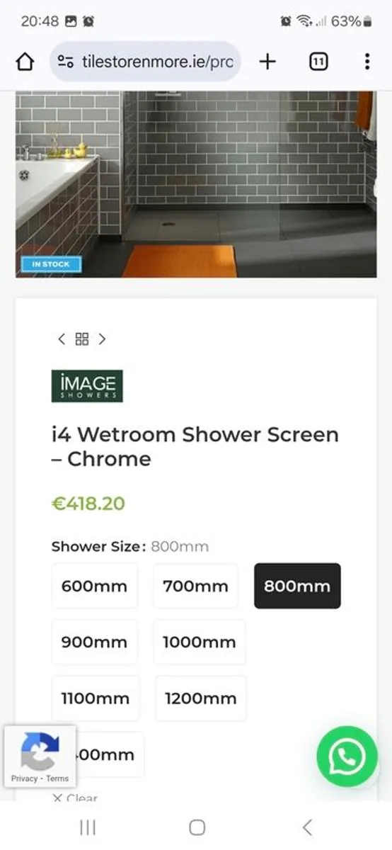 Shower Screen Door Chrome 800mm - Image 2