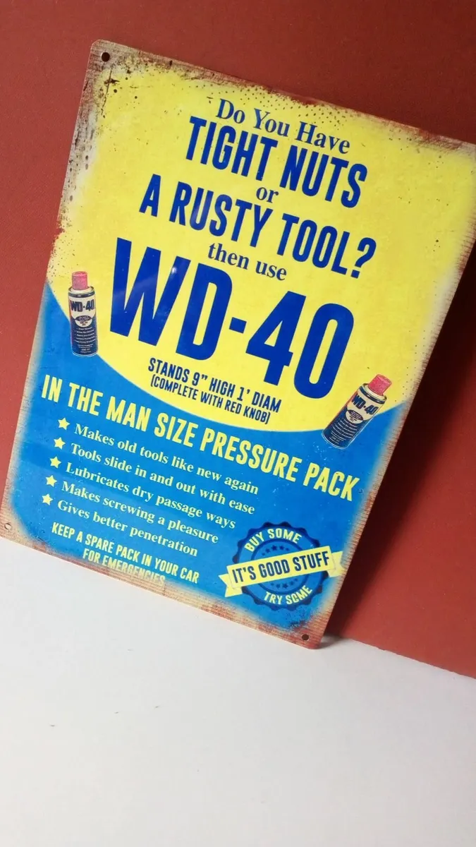 WD 40 Garage novelty funny tin metal sign - Image 1