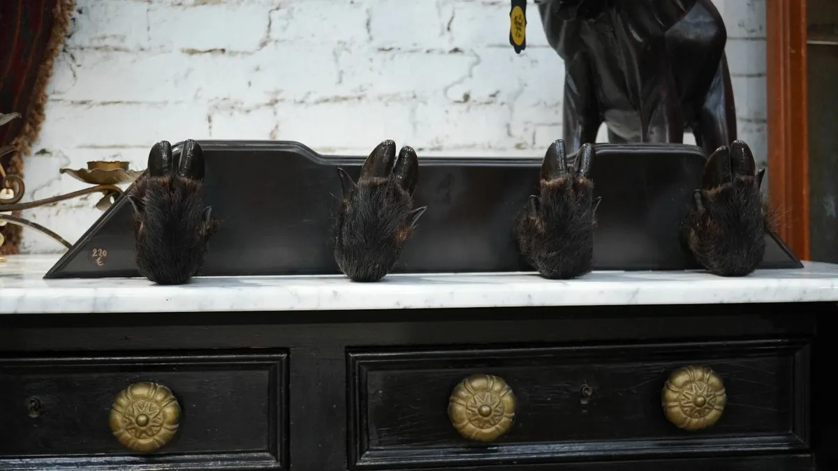 Vintage Wall-Mounted Gun Rack with Boar Hoof Holde - Image 1