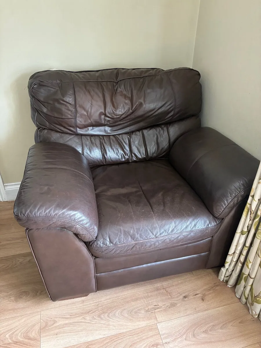 Leather couch, armchair and foot rest - Image 4