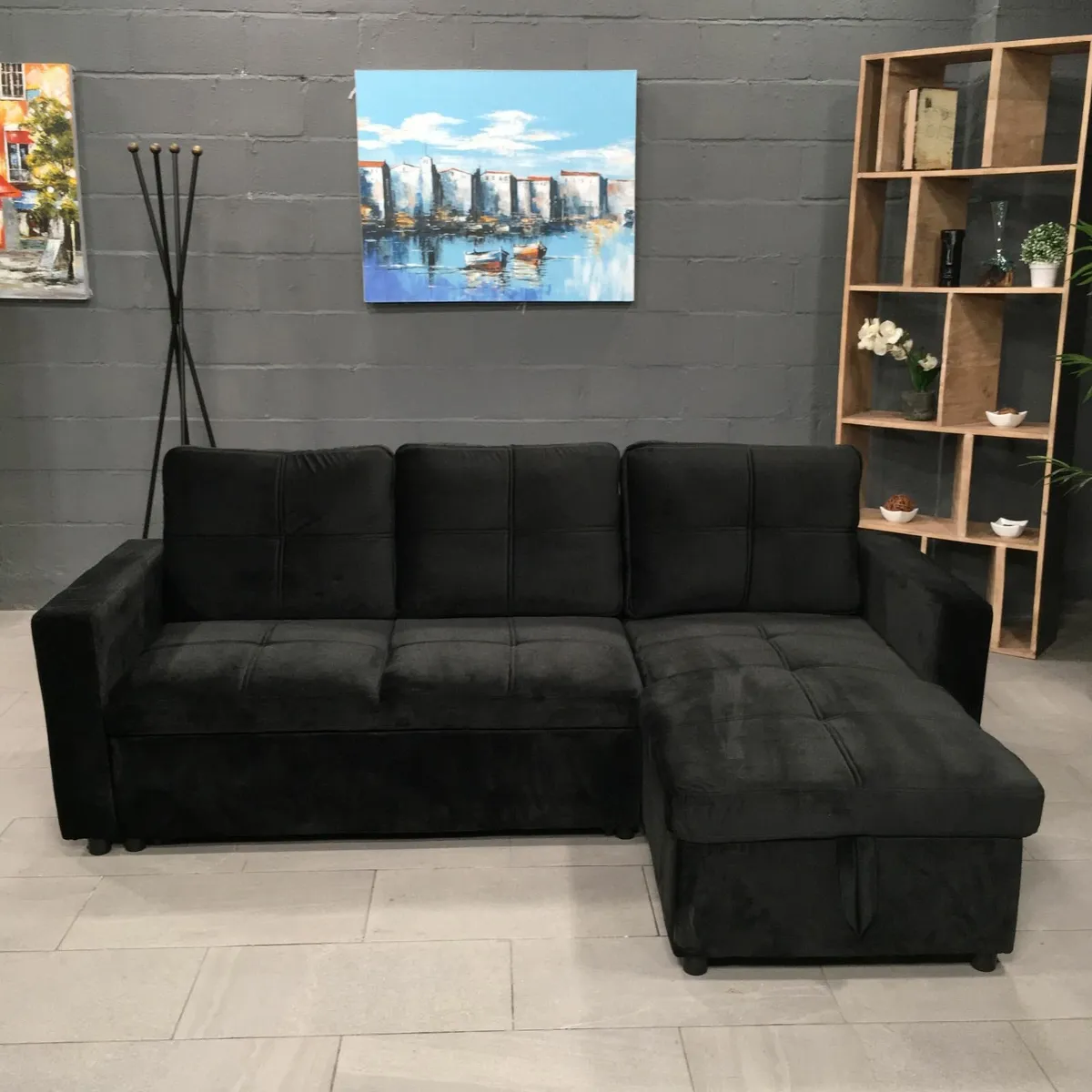 Black velvet sofa with Storage Free delivery - Image 1