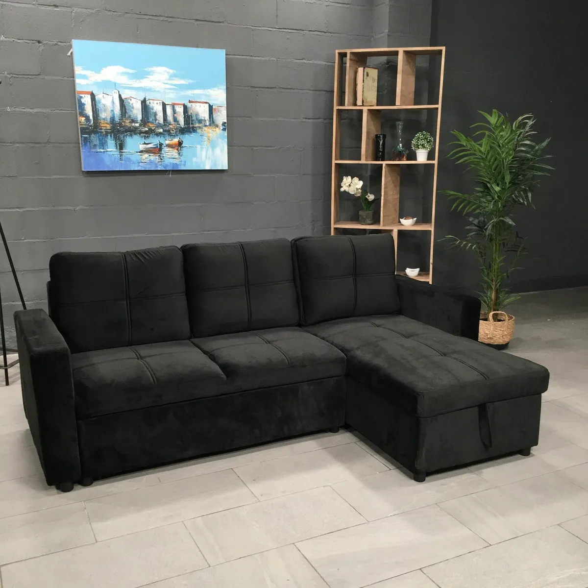 Black velvet sofa with Storage Free delivery - Image 2