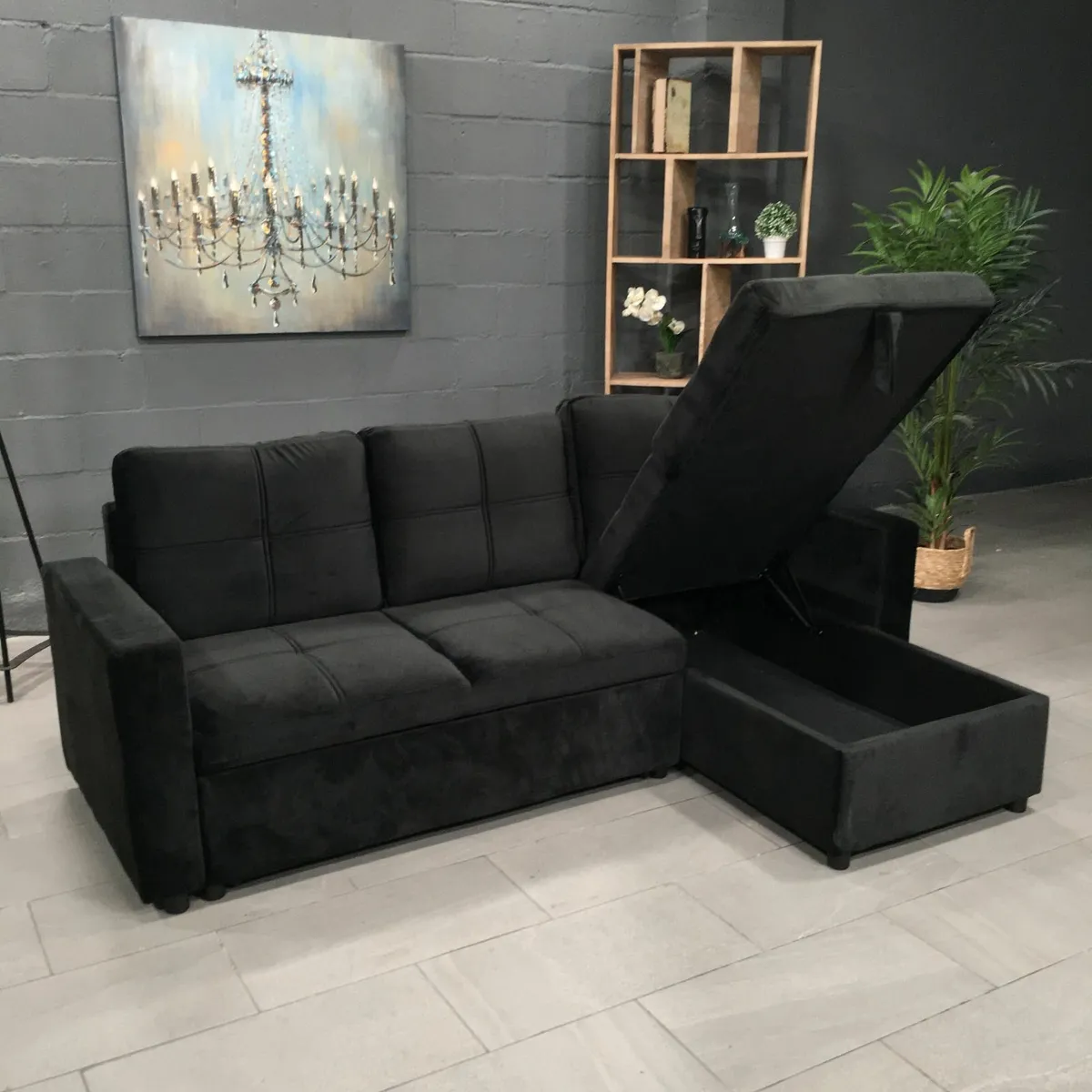 Black velvet sofa with Storage Free delivery - Image 3
