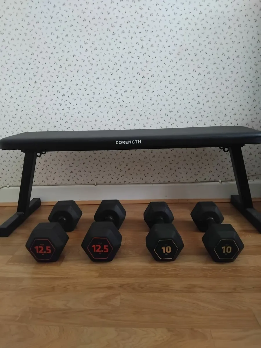 Dumbells and flat bench