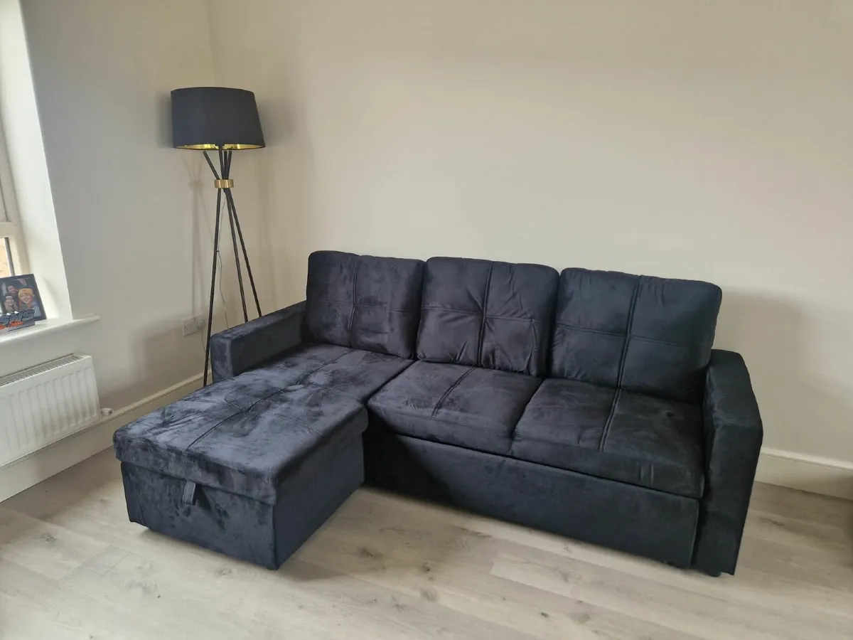Black velvet sofa with Storage Free delivery - Image 1