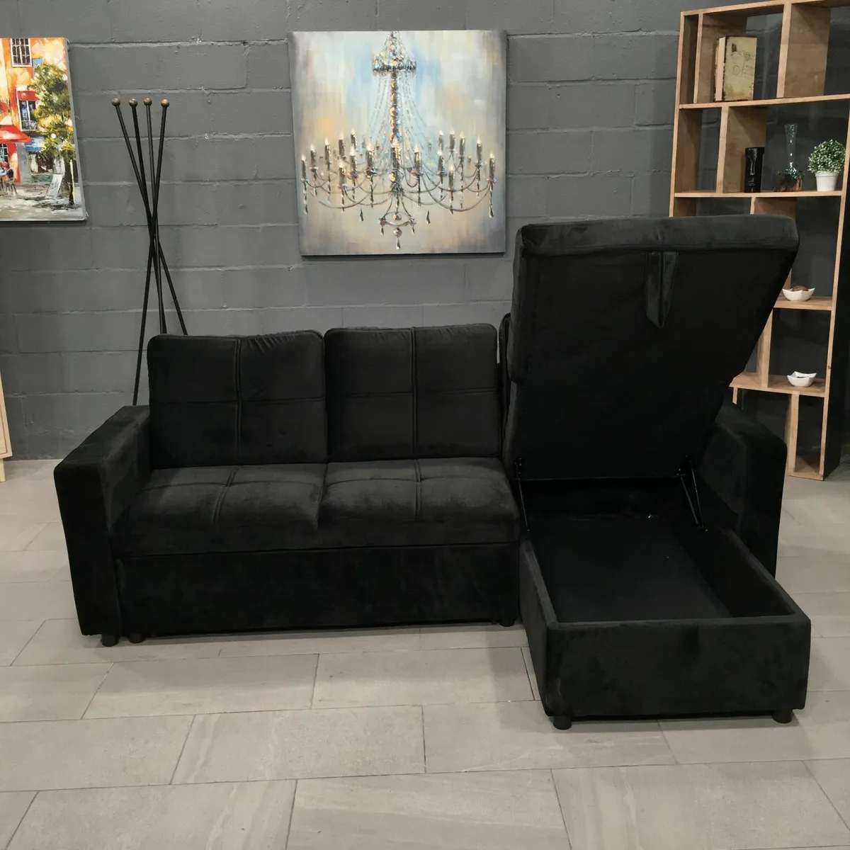Black velvet sofa with Storage Free delivery - Image 3