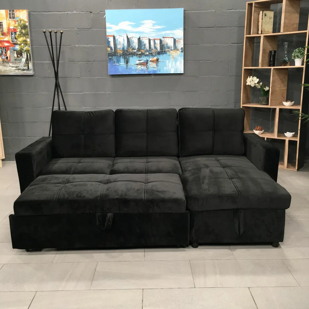 Black velvet sofa with Storage Free delivery - Image 4