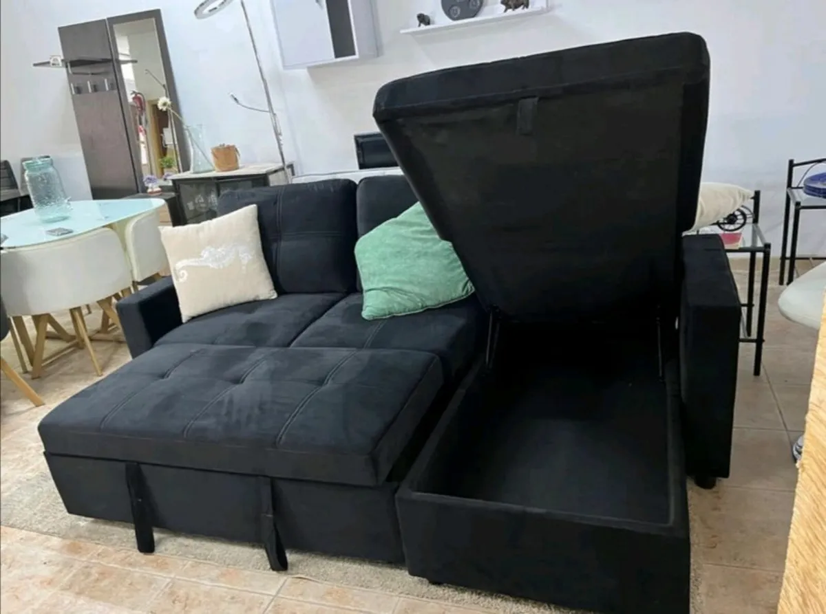 Black velvet sofa with Storage Free delivery - Image 2