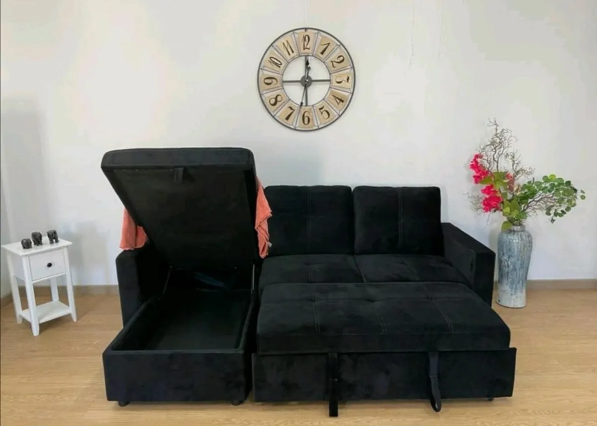 Black velvet sofa with Storage Free delivery - Image 3