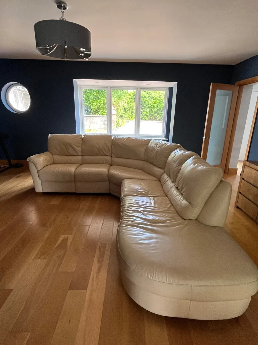 Cream Leather Sofa - Image 1