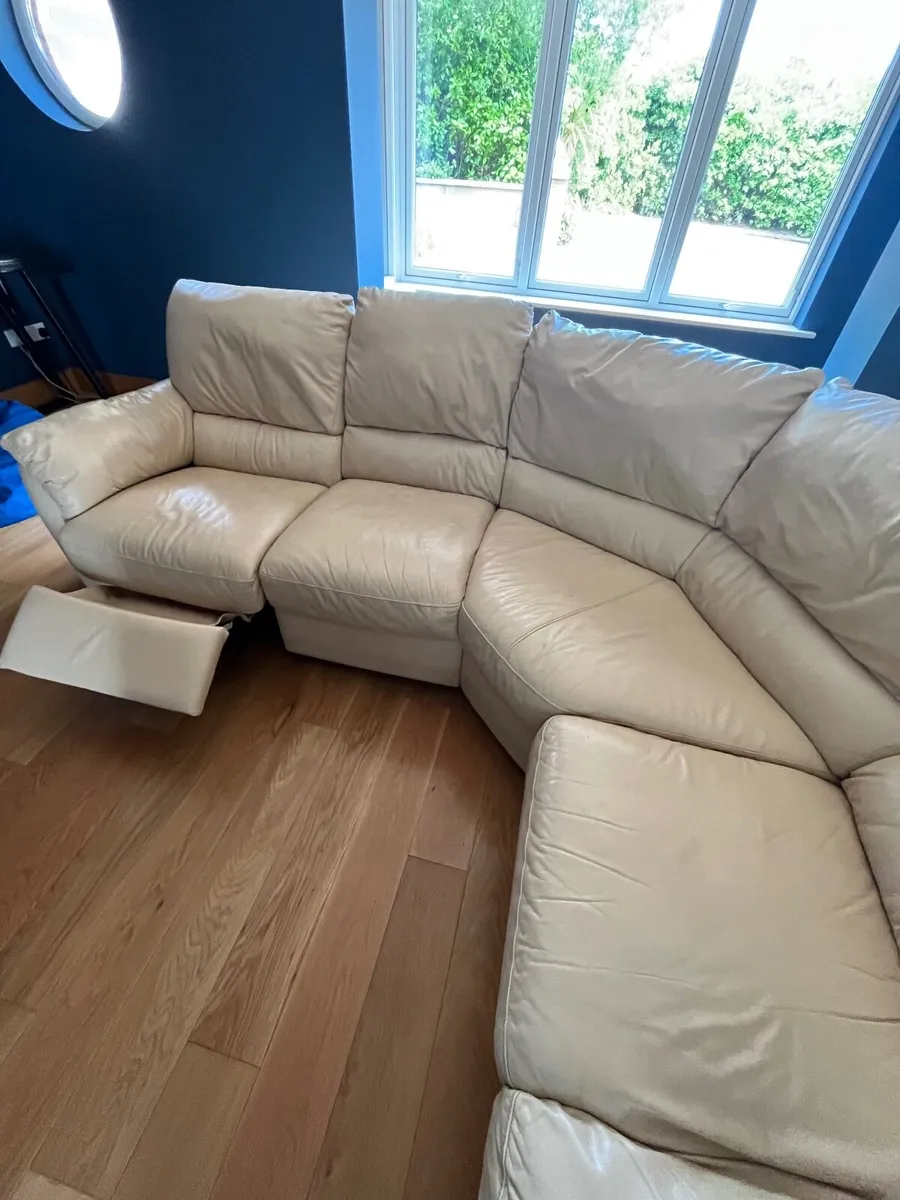 Cream Leather Sofa - Image 4