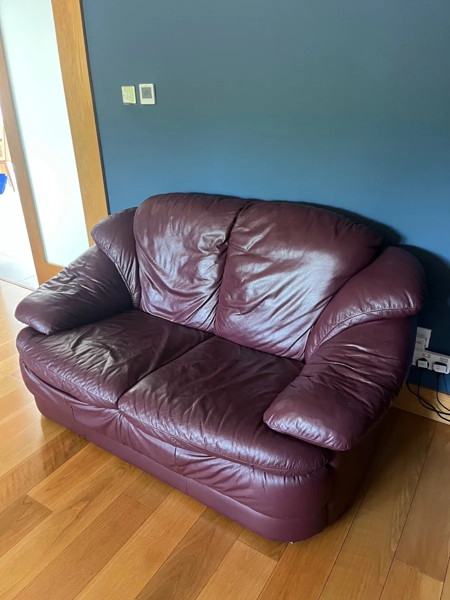 Purple Leather 2 seater Sofa - Image 1