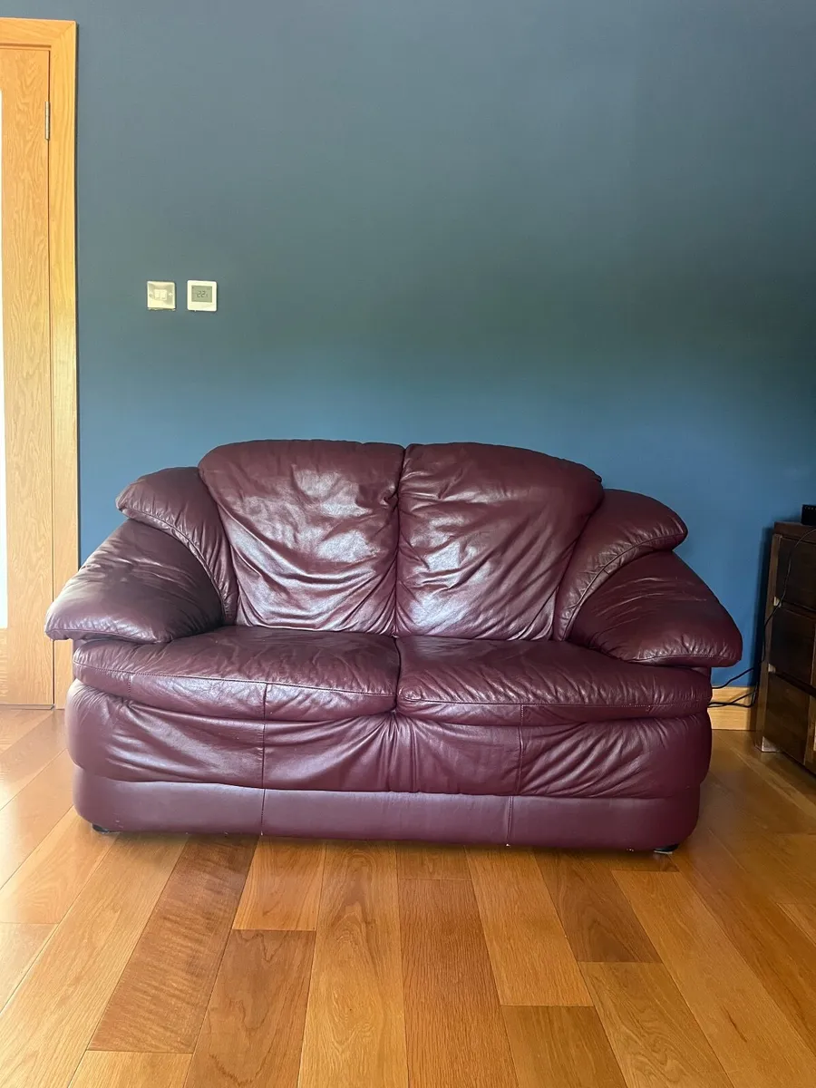 Purple Leather 2 seater Sofa - Image 4