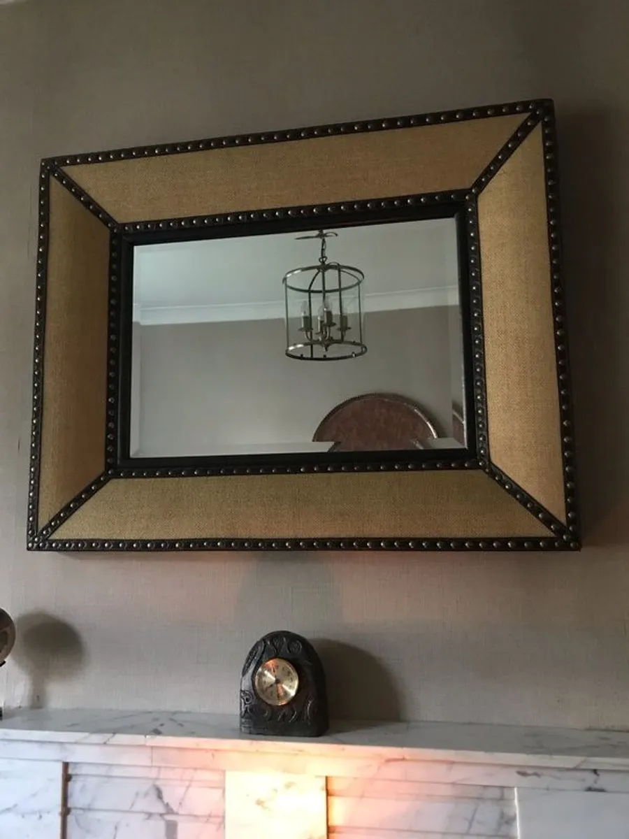 Large rattan studded rectangular mirror. - Image 1