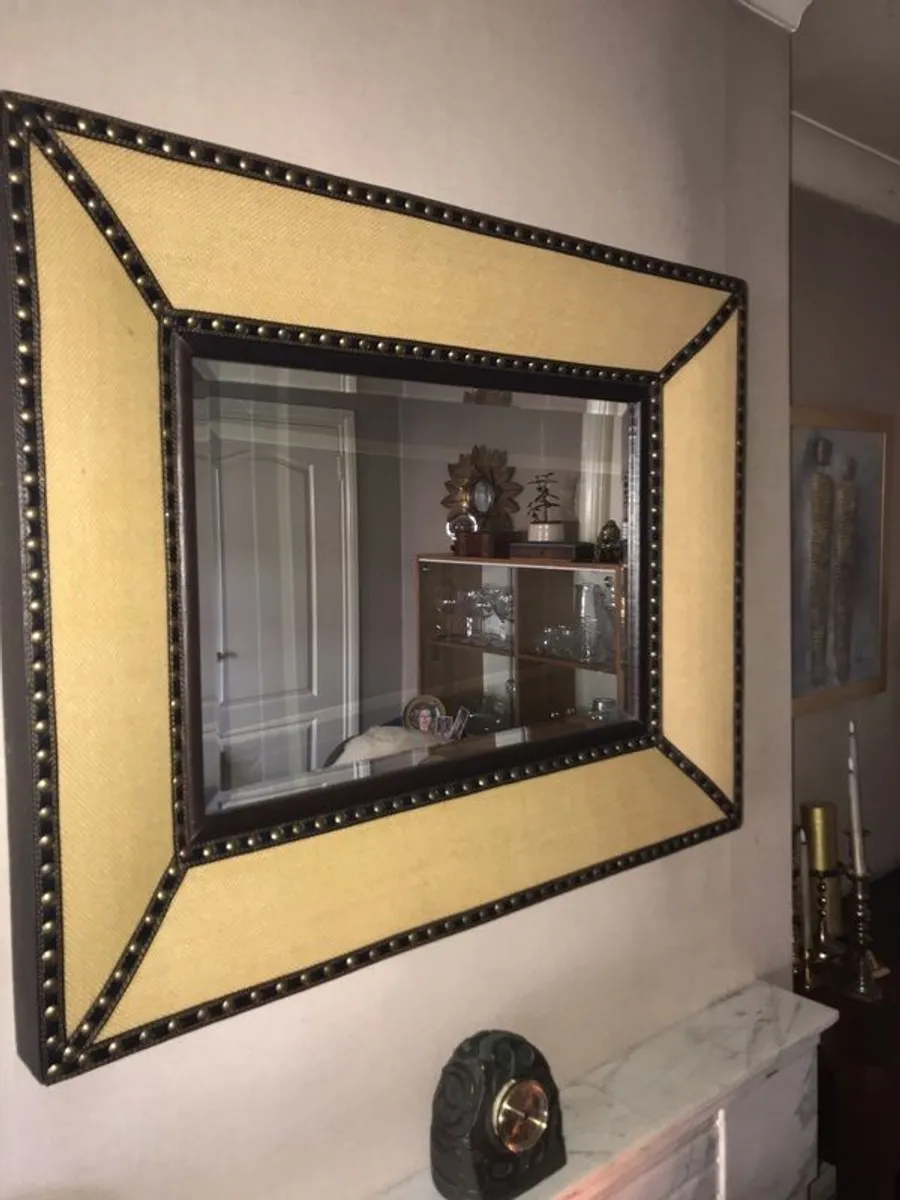 Large rattan studded rectangular mirror. - Image 2