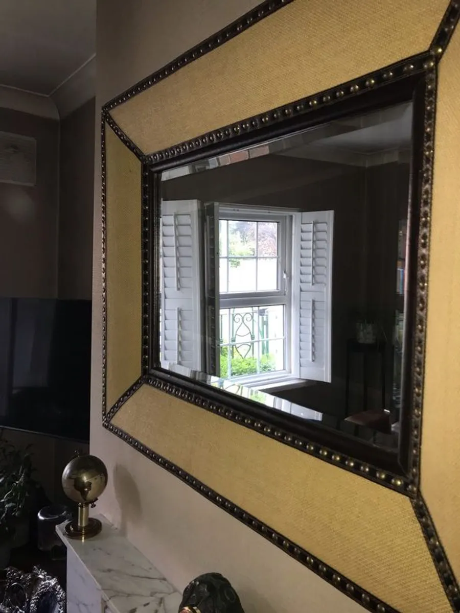 Large rattan studded rectangular mirror. - Image 4