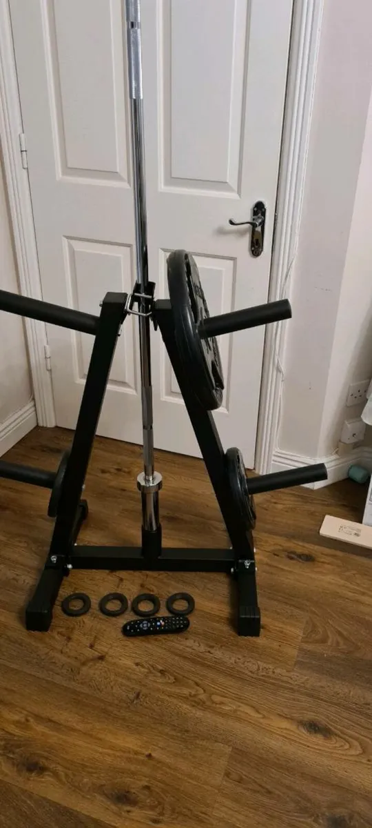 Brand new Olympic weight plates and bar storage ra - Image 4