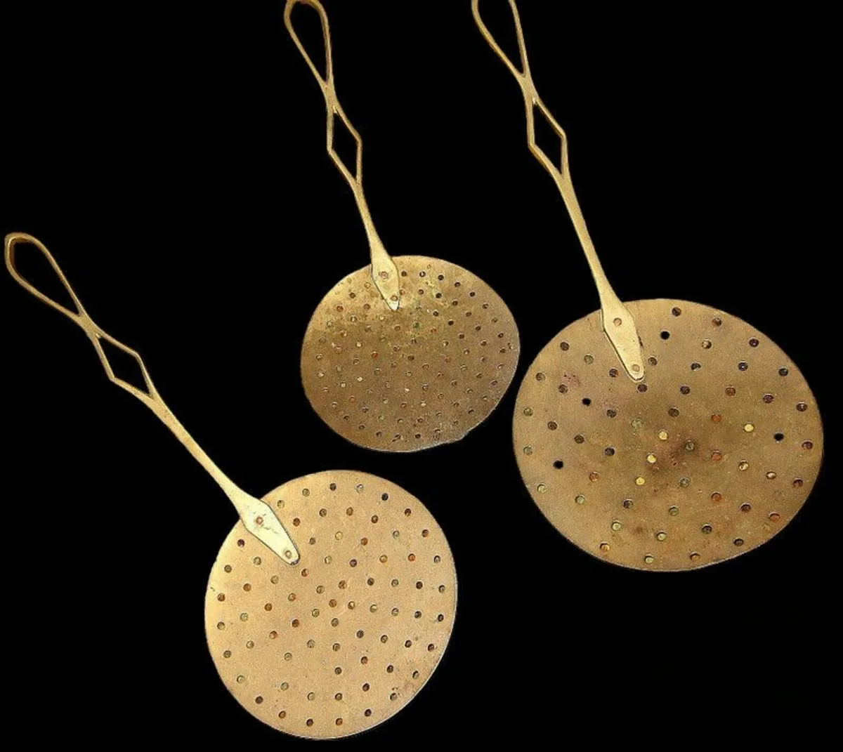 Vintage set of 3 Brass.Copper Chestnut Roasters - Image 2