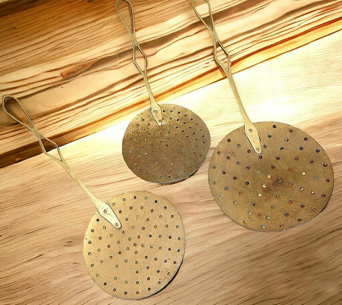 Vintage set of 3 Brass.Copper Chestnut Roasters - Image 3