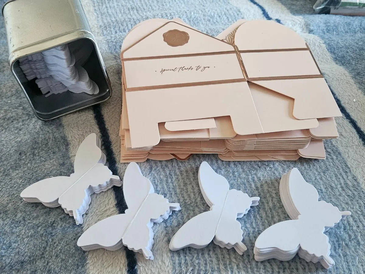 Wedding favour boxes and craft bits.