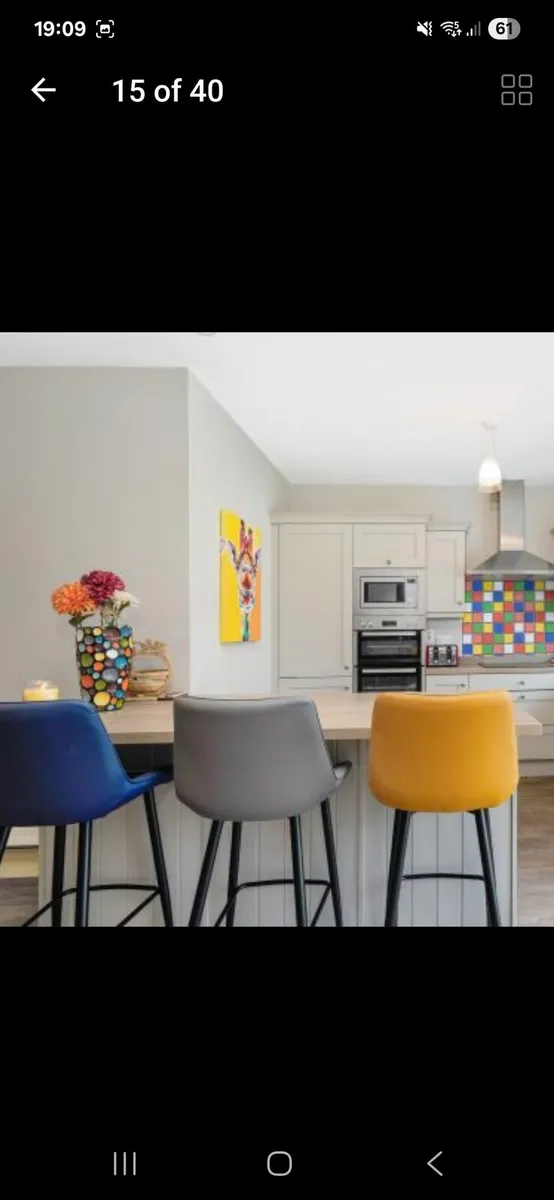 3 island stools  navy grey and yellow - Image 2